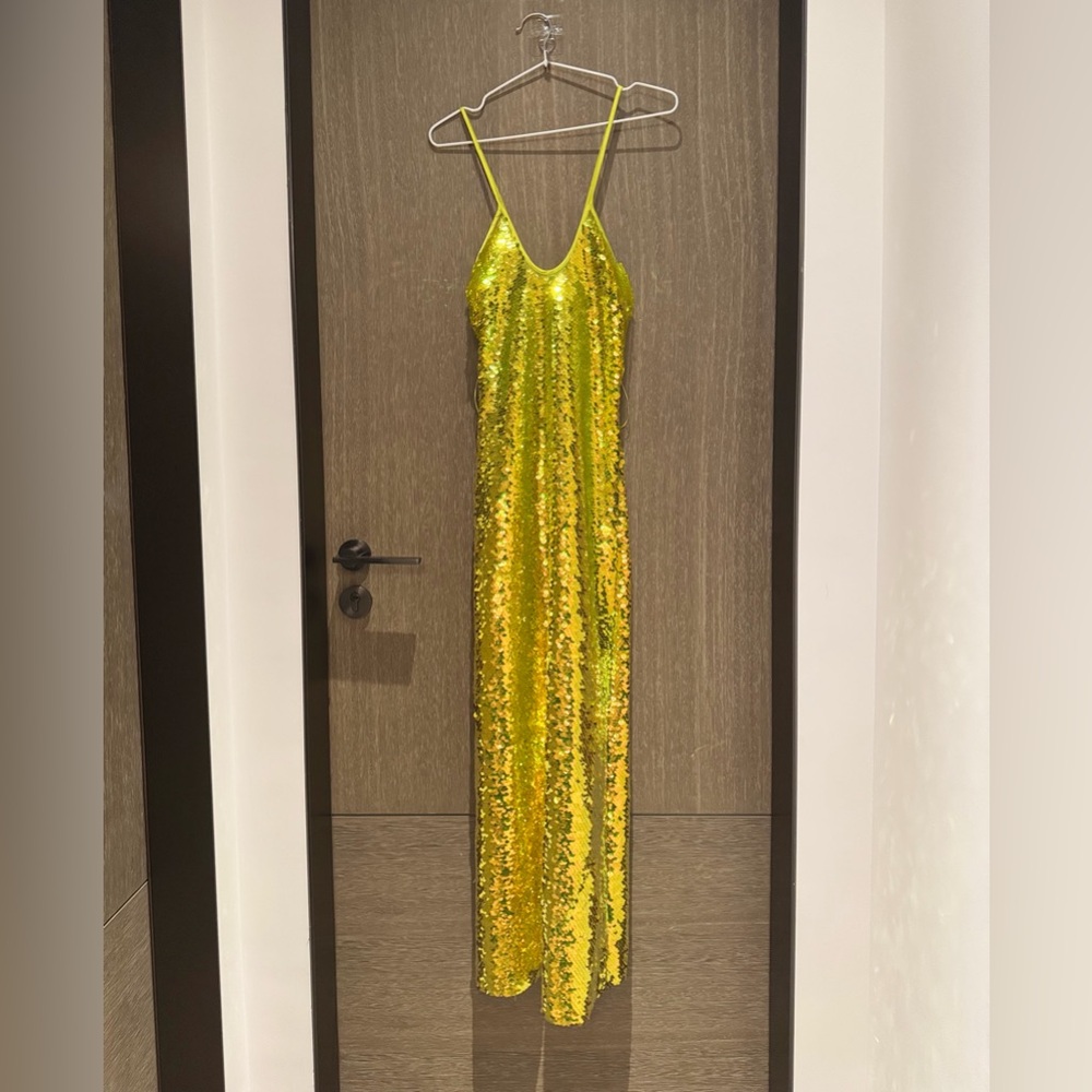 cult gaia Yellow Sequin Slip Maxi Dress NWOT
